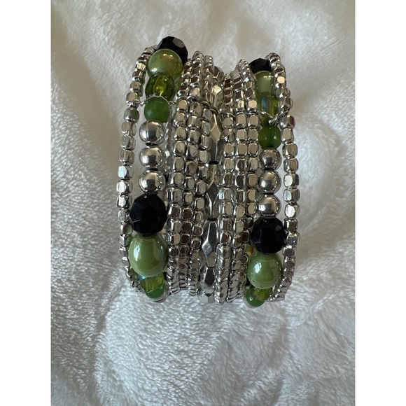 BEADED BOHO SILVER TONE CUFF BRACELET - Picture 3 of 8
